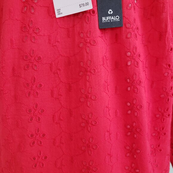 BUFFALO Red eyelet flowers 3/4 sleeve tie-front cotton blouse - Picture 5 of 6